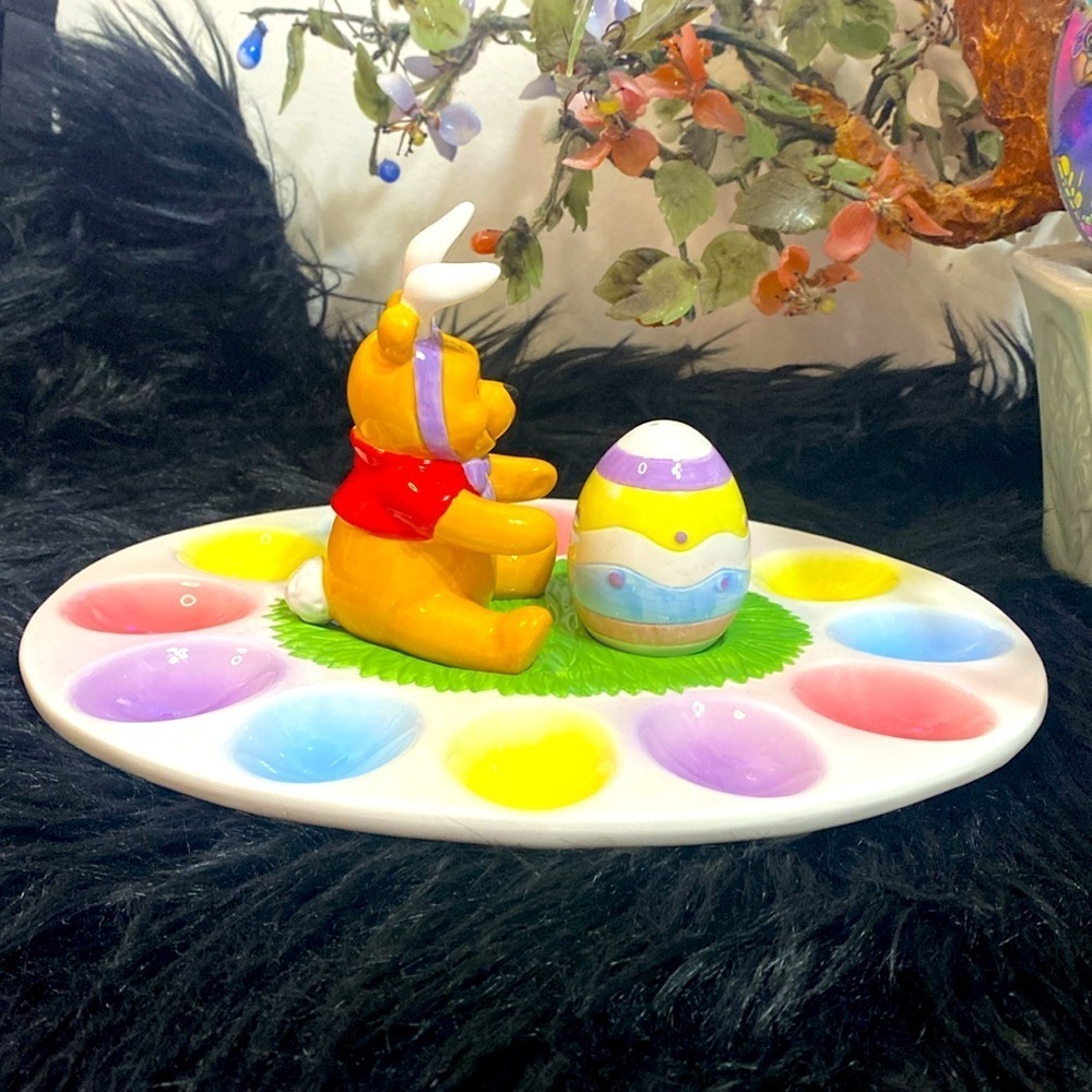 Disney Winnie the Pooh bear Easter basket eggs serving tray dish vintage dish - Picture 6 of 13